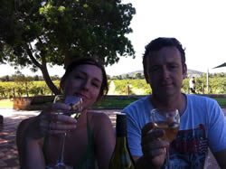 Myself and John having a glass of wine at the Laughin' Barrell winery in Swan Valley