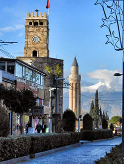 The Ottoman Clock Tower, and Antalya distinctive Fluted Minaret
