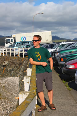 Aled Evans, my husband, overlooking Mangonui Harbour