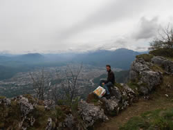 My husband overlooking the city of Grenoble from the Bastille.