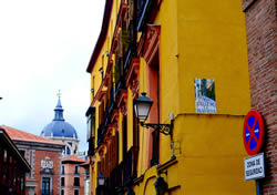 One of my favorite things about Madrid-  the colorful buildings and narrow streets!