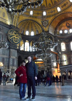 Inside the Hagia Sofia Mosque in Istanbul.