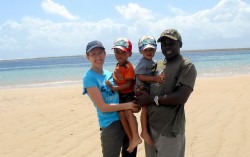 the Kenyan-Texan family on an island created at low tide, near Malindi