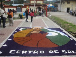 During Corpus Christi, one of the largest festivals in town during the month of June; large elaborate rugs are created in the plaza with colored sawdust only to be later stomped over by a church procession.