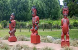 Maori figures in Coromandel Town, New Zealand