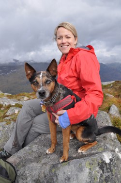Top of Pap of Glencoe on the west coast of Scotland with Stella-dog.